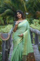 Embrace Elegance in this Lime Green Chanderi Saree